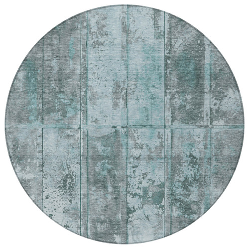 8' Teal Blue Charcoal And Gray Round Abstract Washable Indoor Outdoor Area Rug