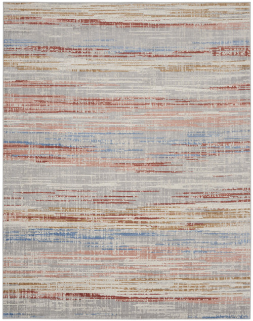 9' X 12' Ivory Red and Blue Abstract Non Skid Area Rug