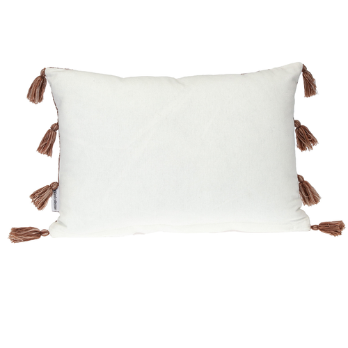 14" X 20" Beige and Brown Southwestern Cotton Throw Pillow With Tassels