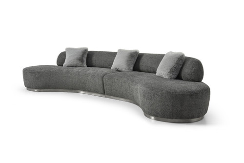 150" Dark Gray Boucle Curved Sofa With Toss Pillows