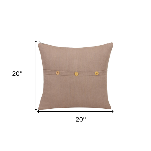 20" Brown Cotton Throw Pillow With Buttons