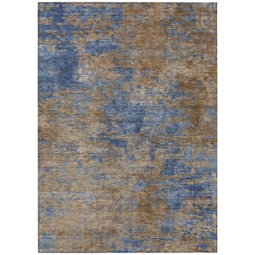 9' X 12' Navy Blue And Brown Abstract Washable Indoor Outdoor Area Rug