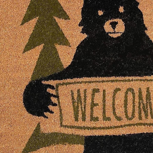 24" X 36" Natural And Black Coir Bear Outdoor Door Mat