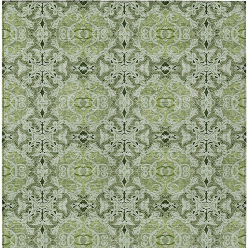 5' X 8' Artichoke Green And Fern Green Medallion Washable Indoor Outdoor Area Rug