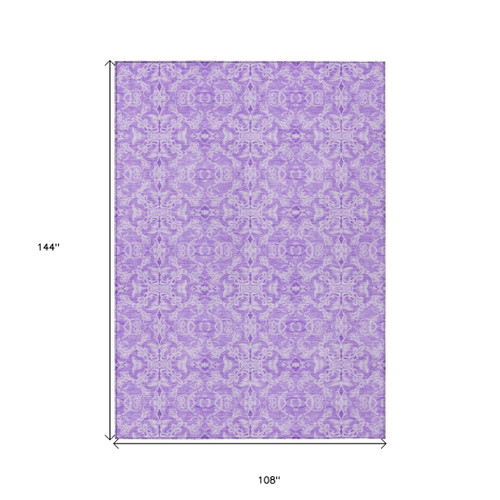 9' X 12' Lavender Medallion Washable Indoor Outdoor Area Rug
