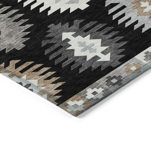 8' X 10' Black Ivory And Taupe Southwestern Washable Indoor Outdoor Area Rug