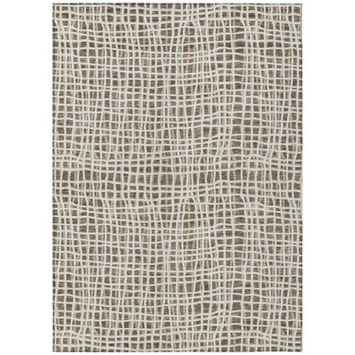 9' X 12' Brown Beige And Ivory Striped Washable Indoor Outdoor Area Rug