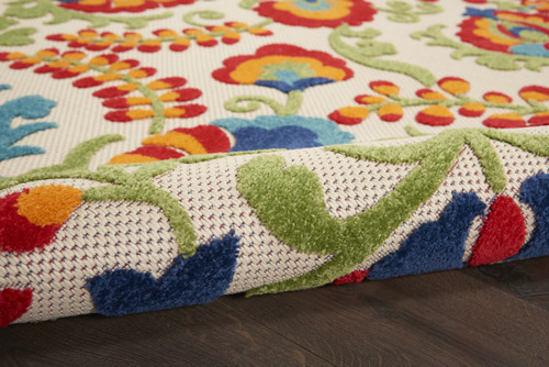 5' Round Green And Ivory Round Floral Indoor Outdoor Area Rug