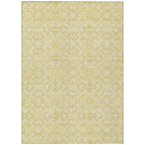 5' X 8' Gold And Ivory Medallion Washable Indoor Outdoor Area Rug