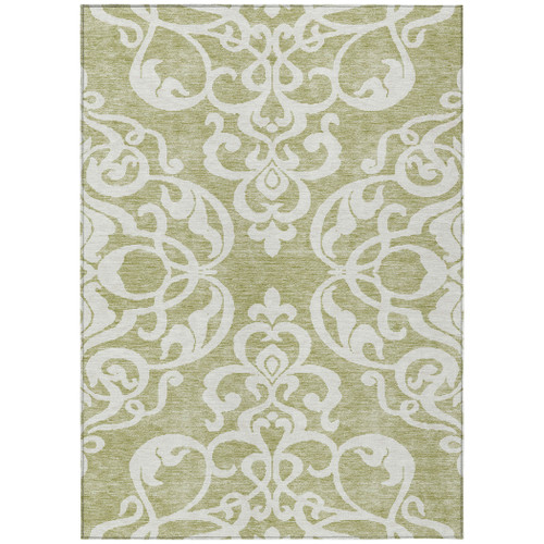 8' X 10' Sage And Ivory Damask Washable Indoor Outdoor Area Rug