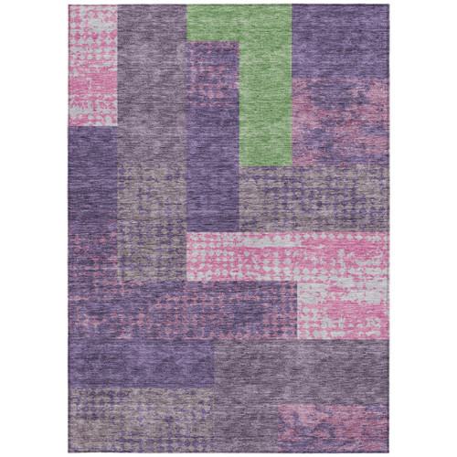 9' X 12' Purple Green And Pink Geometric Washable Indoor Outdoor Area Rug