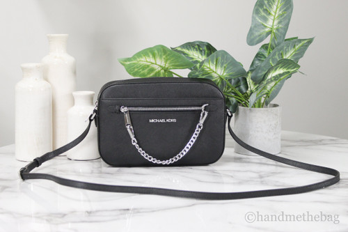 Michael Kors Jet Set East West Saffiano Leather Zip Chain Crossbody Handbag