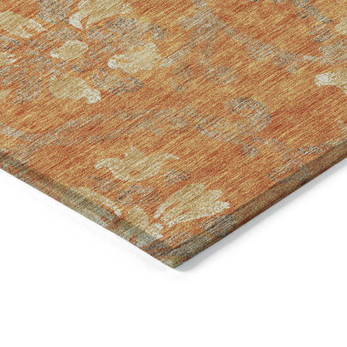 9' X 12' Orange Gray And Beige Floral Washable Indoor Outdoor Area Rug