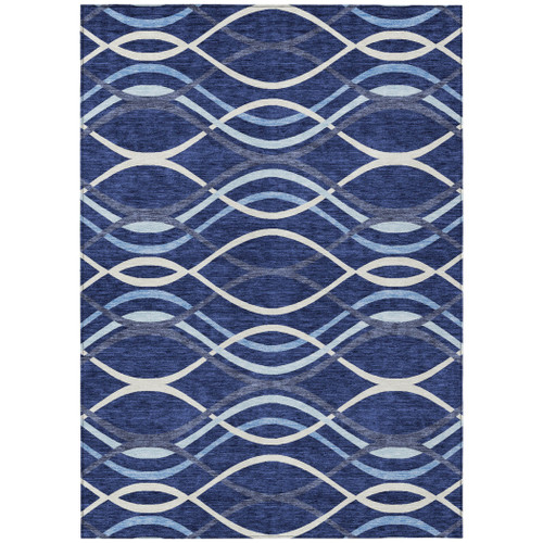 9' X 12' Navy Blue And Denim Blue Abstract Washable Indoor Outdoor Area Rug
