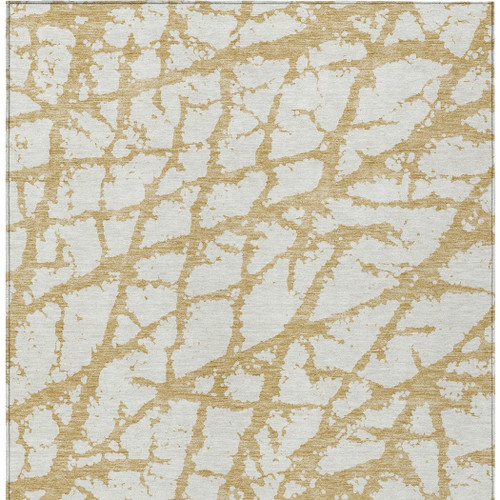 8' X 10' Gold And Ivory Abstract Washable Indoor Outdoor Area Rug