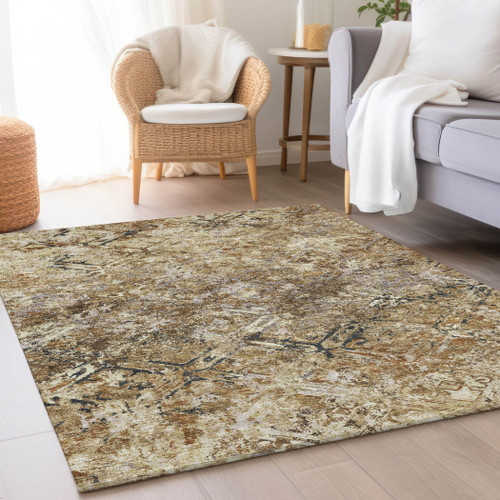 10' X 14' Beige Brown And Copper Geometric Washable Indoor Outdoor Area Rug
