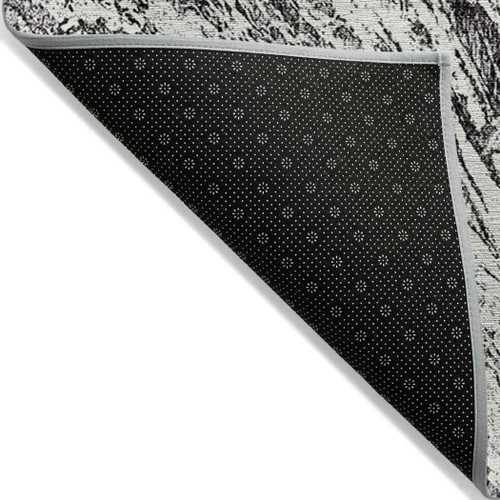 8' X 10' Black And Ivory Abstract Washable Indoor Outdoor Area Rug
