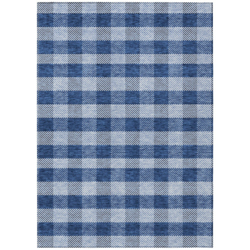 10' X 14' Navy Blue And Ivory Plaid Washable Indoor Outdoor Area Rug