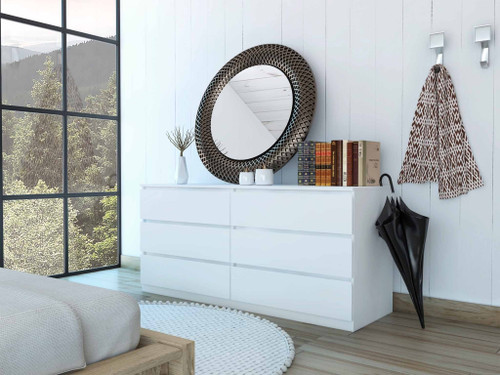 60" White Wood Six Drawer Double Dresser