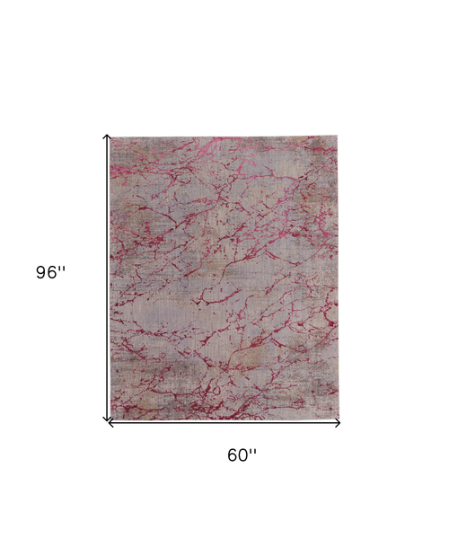 5' X 8' Pink Taupe and Gray Abstract Power Loom Area Rug
