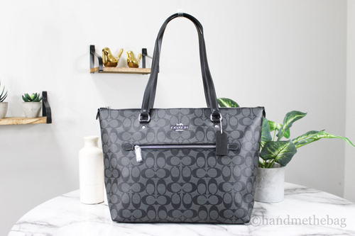 Coach Graphite Signature Coated Canvas Leather Gallery Tote Bag