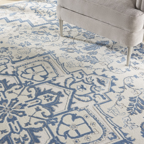 8' X 10' Ivory and Blue Floral Non Skid Area Rug