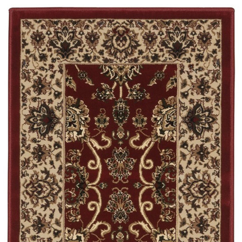 8' Red And Ivory Oriental Runner Rug