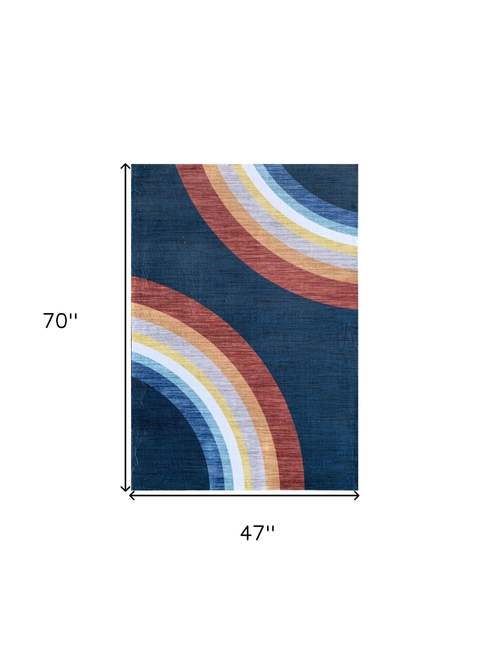 4' X 6' Navy Red and Orange Juvenile Rainbows Youthful Area Rug