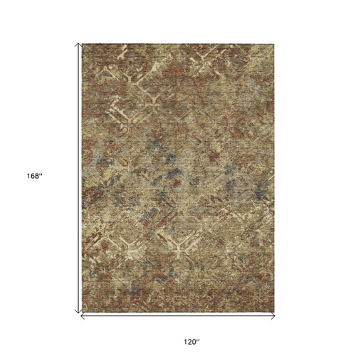 10' X 14' Brown Copper And Gold Geometric Washable Indoor Outdoor Area Rug
