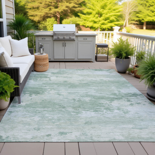8' X 10' Mint Green And Pale Aqua Abstract Washable Indoor Outdoor Area Rug
