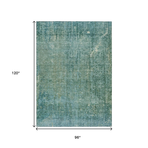 8' X 10' Teal Blue And Ivory Abstract Washable Indoor Outdoor Area Rug