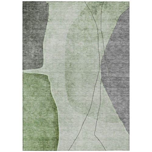 8' X 10' Olive Green And Gray Abstract Washable Indoor Outdoor Area Rug