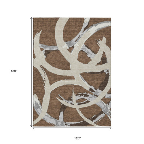 10' X 14' Brown Beige And Gray Abstract Washable Indoor Outdoor Area Rug
