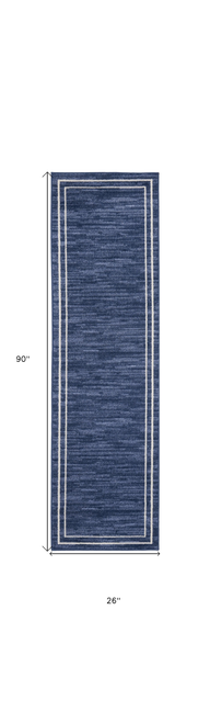 8' Navy Blue And Ivory Indoor Outdoor Runner Rug