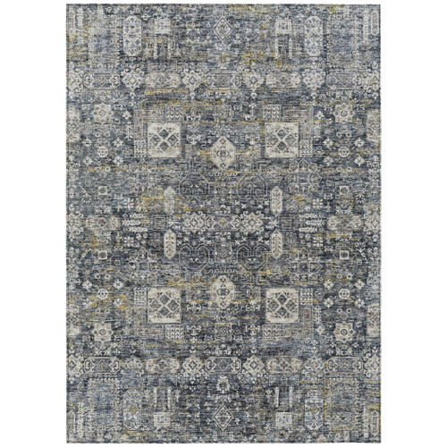 9' X 12' Charcoal Gray And Ivory Oriental Washable Indoor Outdoor Area Rug
