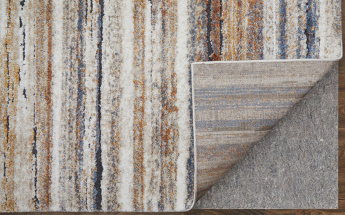 8' Ivory Blue and Brown Striped Power Loom Runner Rug