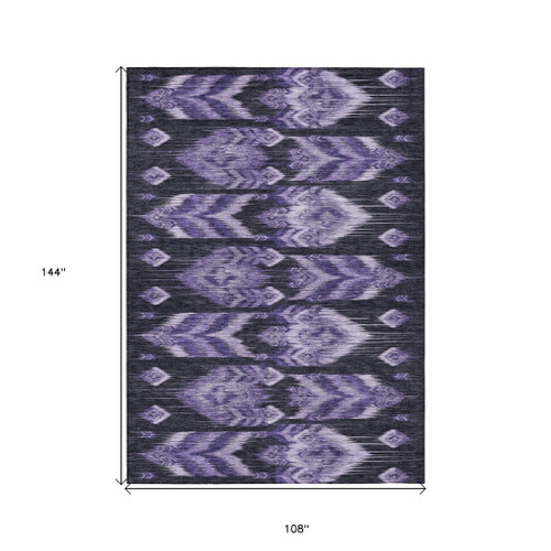 9' X 12' Purple Lavender And Plum Southwestern Washable Indoor Outdoor Area Rug