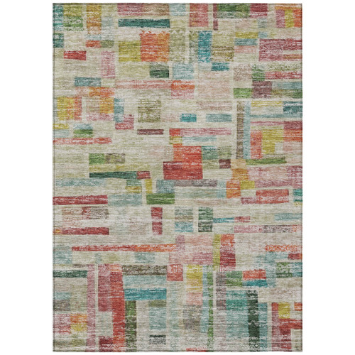 8' X 10' Terra Cotta Green And Brown Striped Washable Indoor Outdoor Area Rug