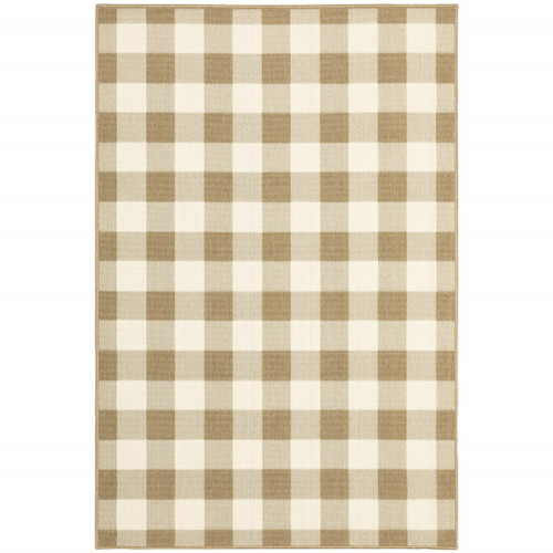 2' X 4' Gray and Ivory Geometric Stain Resistant Indoor Outdoor Area Rug