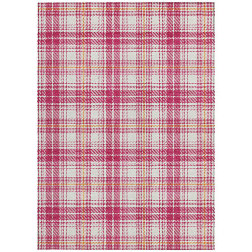 9' X 12' Blush Ivory And Copper Plaid Washable Indoor Outdoor Area Rug