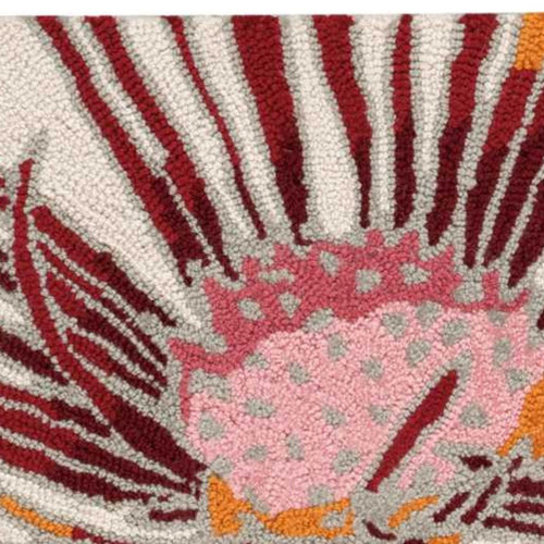2' X 3' Ivory Red and Yellow Floral Hand Carved Handmade Area Rug