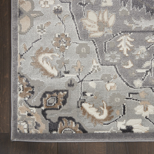 2' X 3' Black and Gray Floral Non Skid Area Rug