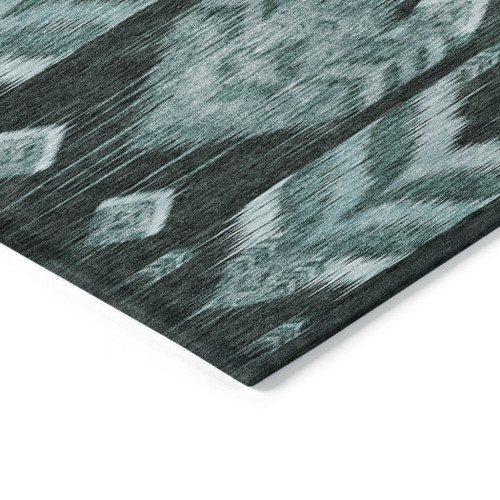 9' X 12' Teal Blue Aqua And Charcoal Southwestern Washable Indoor Outdoor Area Rug