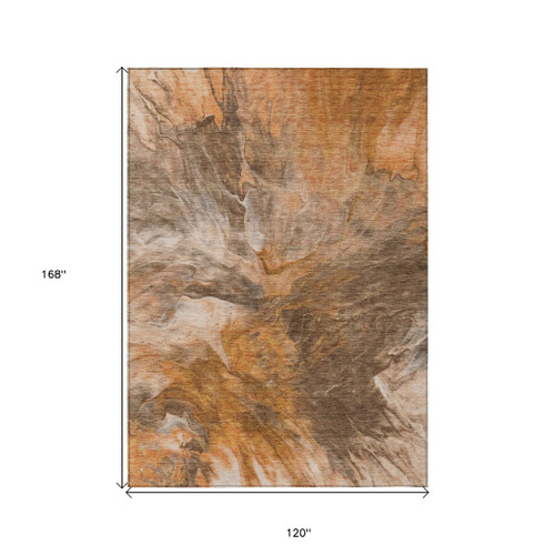 10' X 14' Orange Copper And Terra Cotta Abstract Washable Indoor Outdoor Area Rug