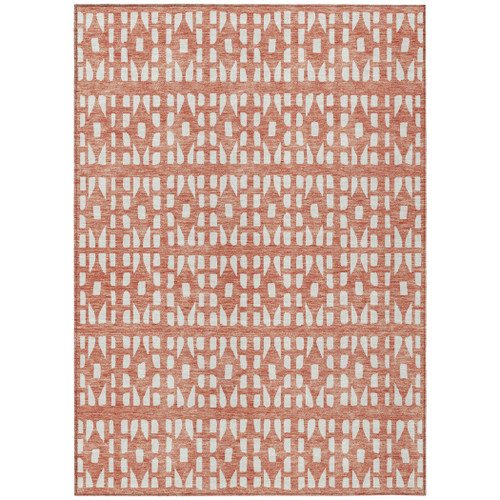 10' X 14' Salmon And Ivory Geometric Washable Indoor Outdoor Area Rug