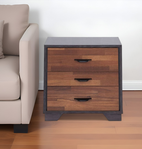 19" Espresso Wood Three Drawer Nightstand