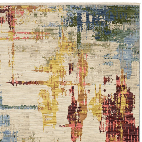 10' X 13' Beige Yellow And Rust Abstract Area Rug With Fringe
