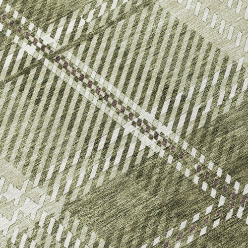 8' X 10' Artichoke Green Brown And Ivory Plaid Washable Indoor Outdoor Area Rug