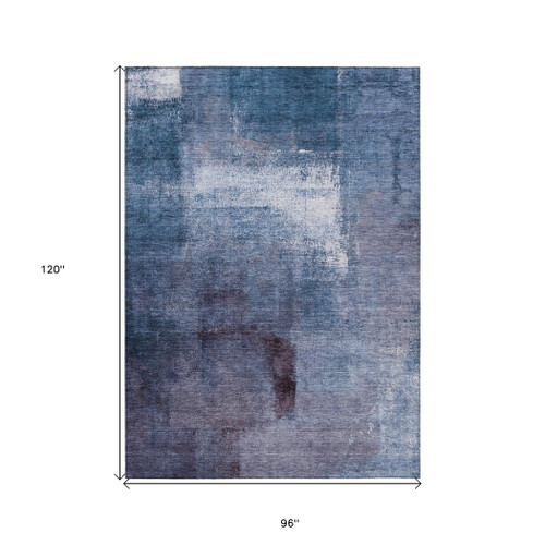 8' X 10' Navy Blue And Sky Blue Abstract Washable Indoor Outdoor Area Rug