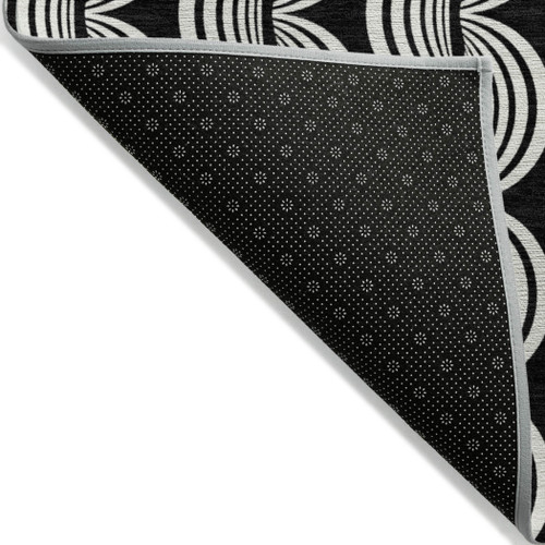 8' X 10' Black And Ivory Ogee Washable Indoor Outdoor Area Rug